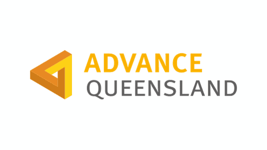 advance queensland logo which is a yellow 3d triangle