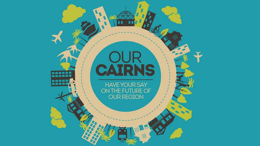 our cairns logo which is a city skyline on the outer edge of a circle which has our cairns written on the inside