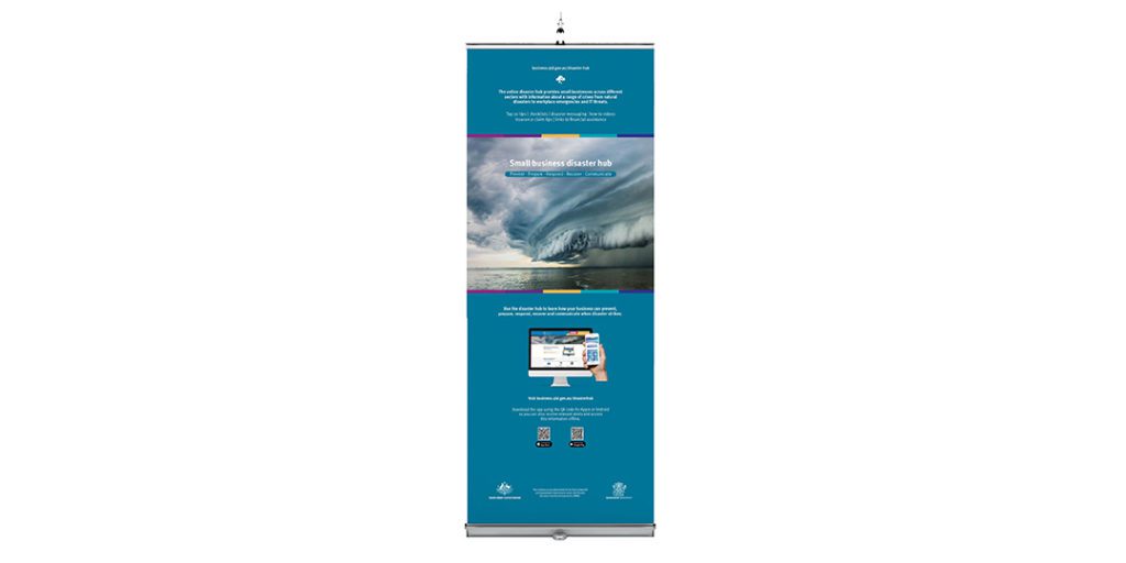 Image of a display banner with information about the disaster hub