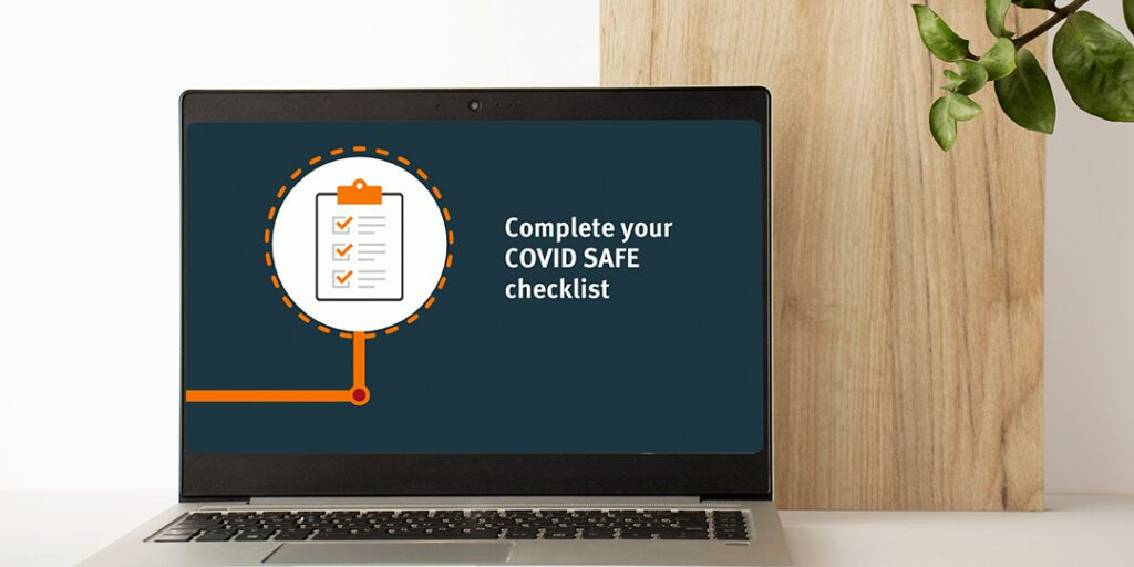 Mockup of the COVID safe animation on a laptop