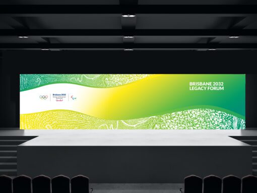front view big blank white illuminated screen with space your text logo empty huge hall with scene stairs rows seats 3d rendering mockup